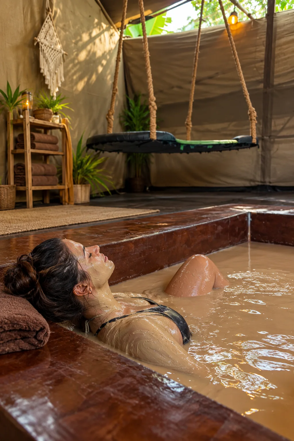Illustrative edited mud bath scene based on the real setup supplied by Moksha